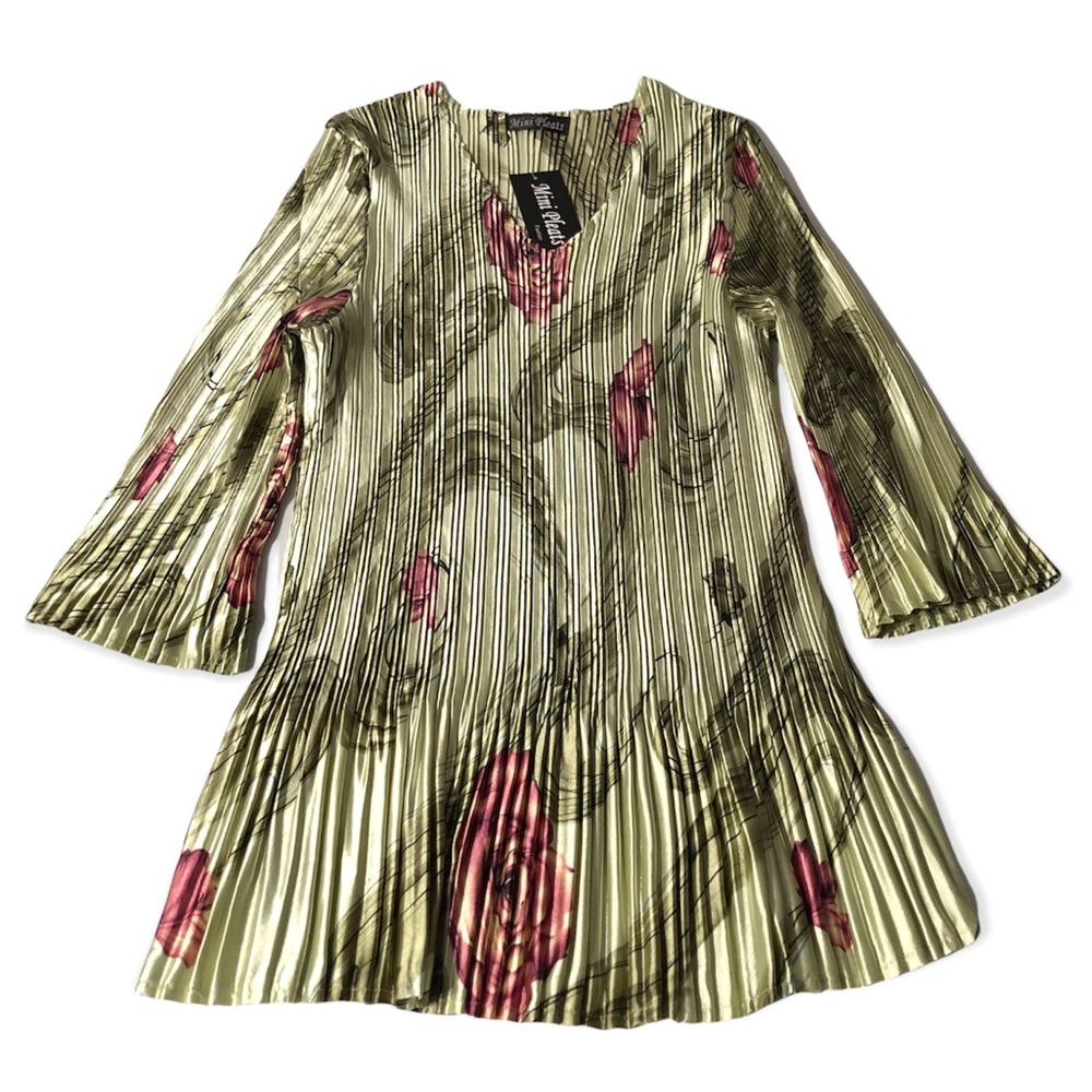 Mini Pleats Floral Pleated Blouse